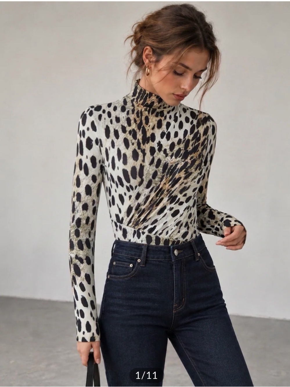 Commense Mock Neck Animal Print Bodysuit - Cream, Black, Tan